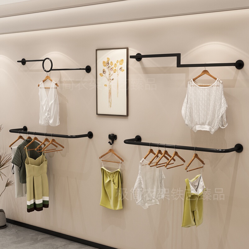 Clothing Store Display Rack Side-Mounted Wall-Mounted Clothes Rack, Thickened Shelf for Men's and Women's Clothing, Hanging Clothes Bar Combination Display Rack Clothing Store Display Rack Side-Mounted Wall-Mounted Clothes Rack, Thickened Shelf for Men's and Women's Clothing, Hanging Clothes Bar Combination Display Rack