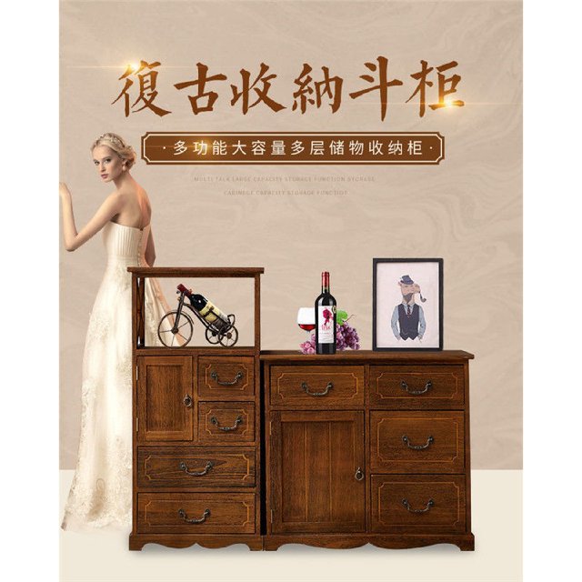 American country solid wood chest of cabinets simple modern living room cabinet retro storage multi-layer storage cabinet bedroom side cabinet complete installation