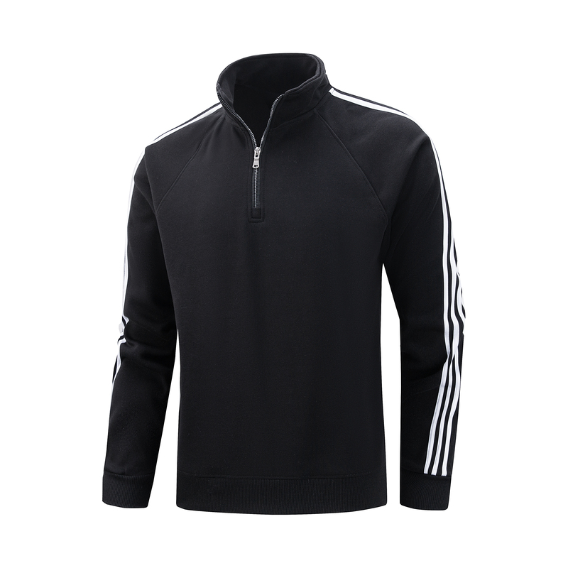 Half-Zip Stand-Up Collar Sweatshirt for Men, Autumn and Winter Long-Sleeved Striped Base Shirt with Three Stripes, Loose Pullover Sports Top