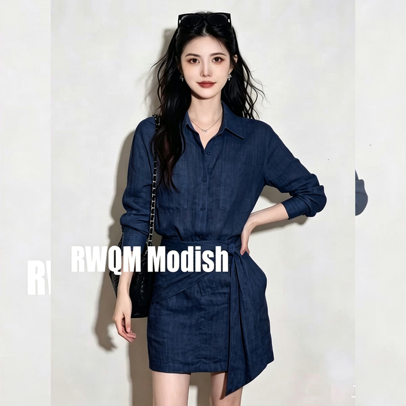 French-Style Gentle Blue Shirt and Short Skirt Set for Women, 2026 Summer New Design with Waist-Cinching Design, Two-Piece Set with Elegance