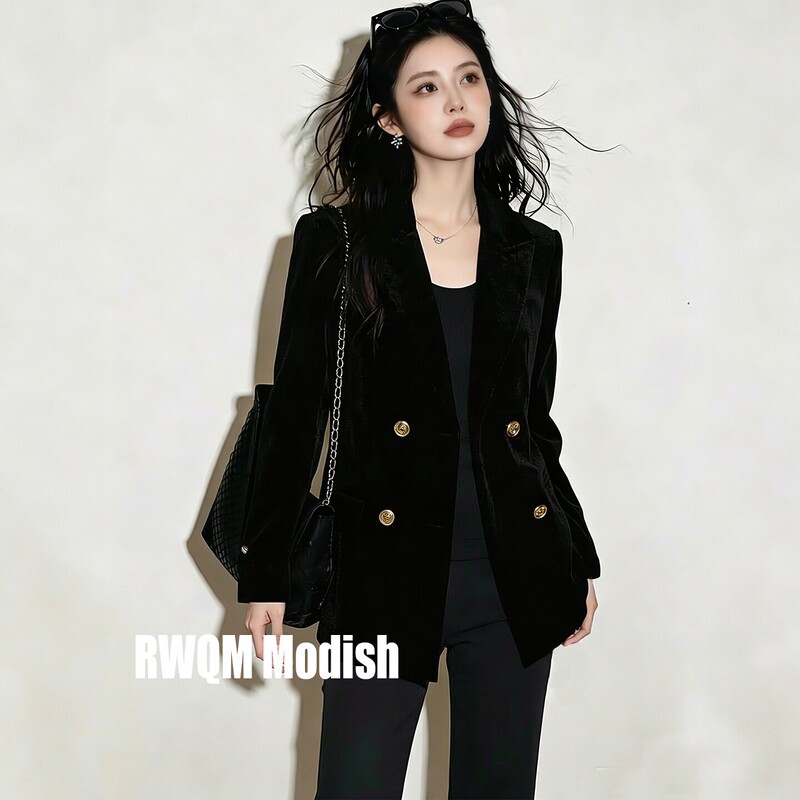 Black Velvet Blazer for Women, Autumn 2026 New Style, French Style, Versatile, High-End Small Suit Jacket