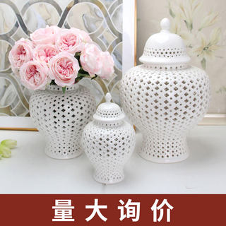 爆款复古陶瓷装饰镂空将军罐家居客厅办公摆设品收纳工艺品小摆件
