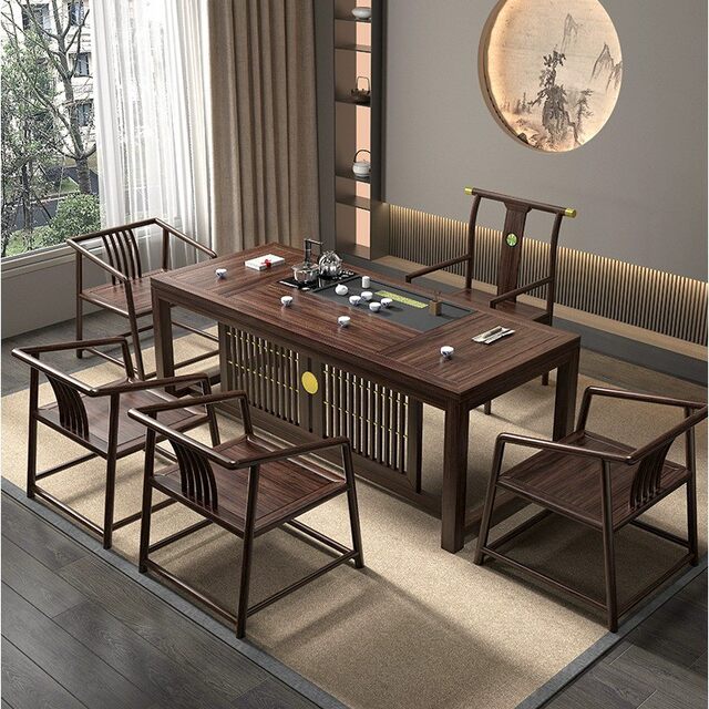 Wujin Wooden Tea Table and Chair Combination Zen Office Tea Table Set Integrated Tea Table New Chinese Solid Wood Tea Table