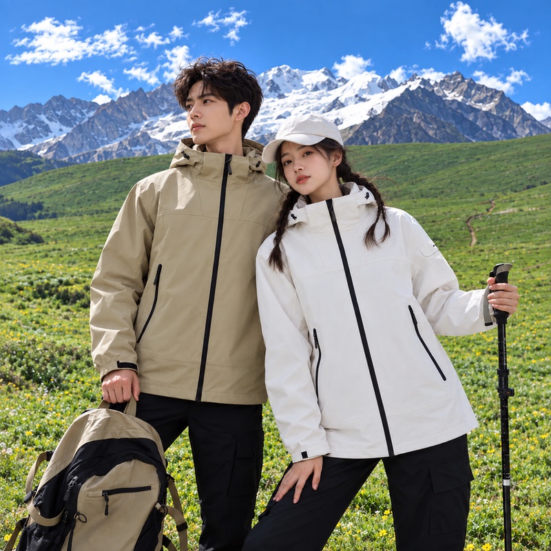 Mountain-Style Outdoor Couple's Jacket, Unisex, with Detachable Hood, Waterproof, Windproof, Professional Seam-Sealed for Mountaineering and Hiking Mountain-Style Outdoor Couple's Jacket, Unisex, with Detachable Hood, Waterproof, Windproof, Professional Seam-Sealed for Mountaineering and Hiking