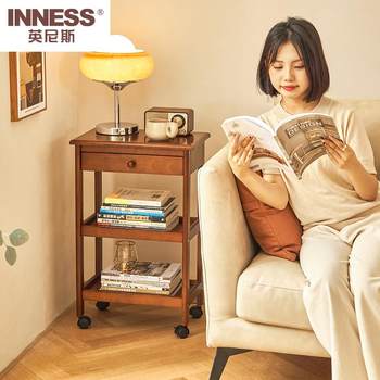 Solid wood side table mobile dining car kitchen storage rack storage cabinet multi-layer simple tea rack sofa side table corner table
