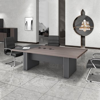 High-end small conference table showing texture long table simple modern walnut color office desk chair combination training table