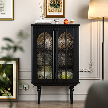 L7 french retro solid wood side cabinet black american dining side cabinet glass wine cabinet living room display cabinet floor-standing storage cabinet