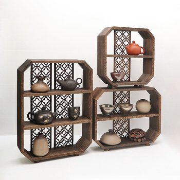 New chinese-style desktop bogu rack teapot cradle small duobao pavilion tea room ornament desktop storage rack tea cup tea set rack