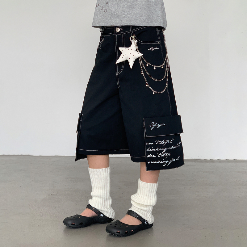 Eddyplan Swirl Project Open-Stitch Large Pocket Letter Print Straight-Leg Casual Cargo Pants Women's Capri Pants Shorts Eddyplan Swirl Project Open-Stitch Large Pocket Letter Print Straight-Leg Casual Cargo Pants Women's Capri Pants Shorts