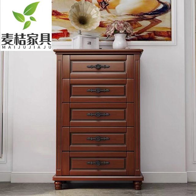 Solid wood chest of cabinets European style cabinets Modern simple bedroom American storage cabinet chest of cabinets Five draw cabinets Living room dining side cabinet