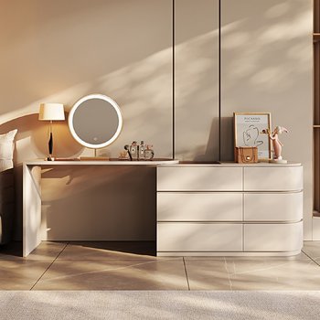 Light luxury solid wood telescopic dressing table bedroom storage cabinet integrated modern simple brown tempered glass makeup table