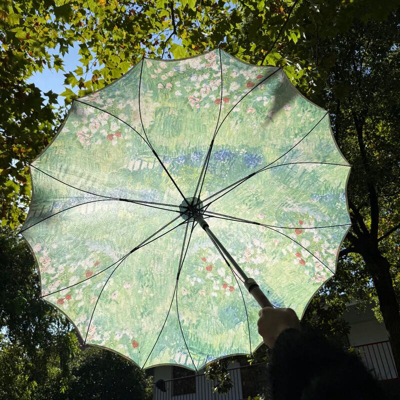 16-Rib Oil Painting Sun Umbrella, Foldable Umbrella, Sunshade Umbrella, Uv Protection, Dual-Purpose for Sun and Rain, High Aesthetic Value, Portable, Wind-Resistant