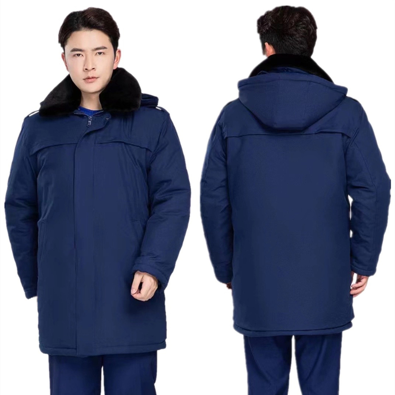 New Blue Coat, Winter Men's Mid-Length Coat, Cold-Proof, Warm, Thickened Fur Collar, Flame Blue Cotton Coat