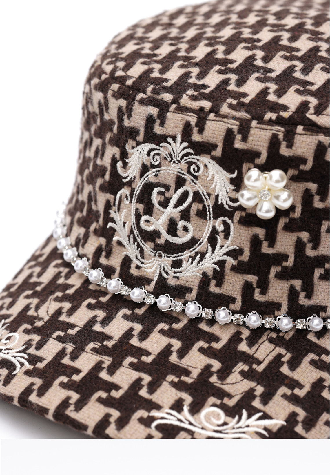 8LOME Pearl Houndstooth Curved-Brim Baseball Cap