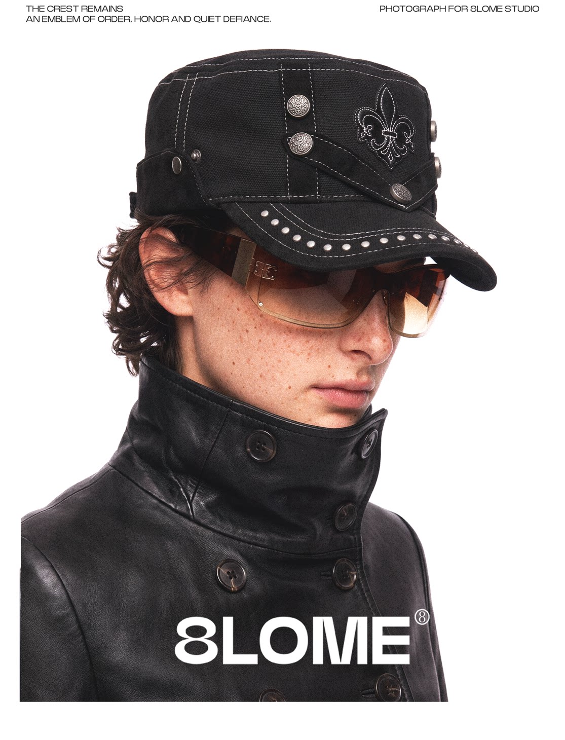 8LOME Leather Embroidered Flat Top Baseball Cap