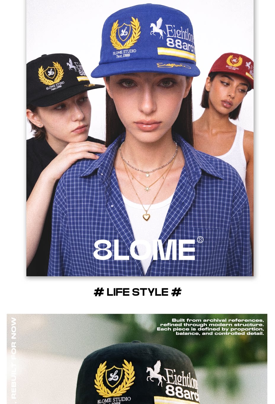 8LOME Cotton Embroidered Flat-Top Baseball Cap