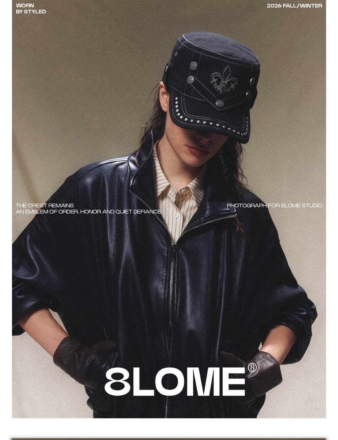 8LOME Leather Embroidered Flat Top Baseball Cap