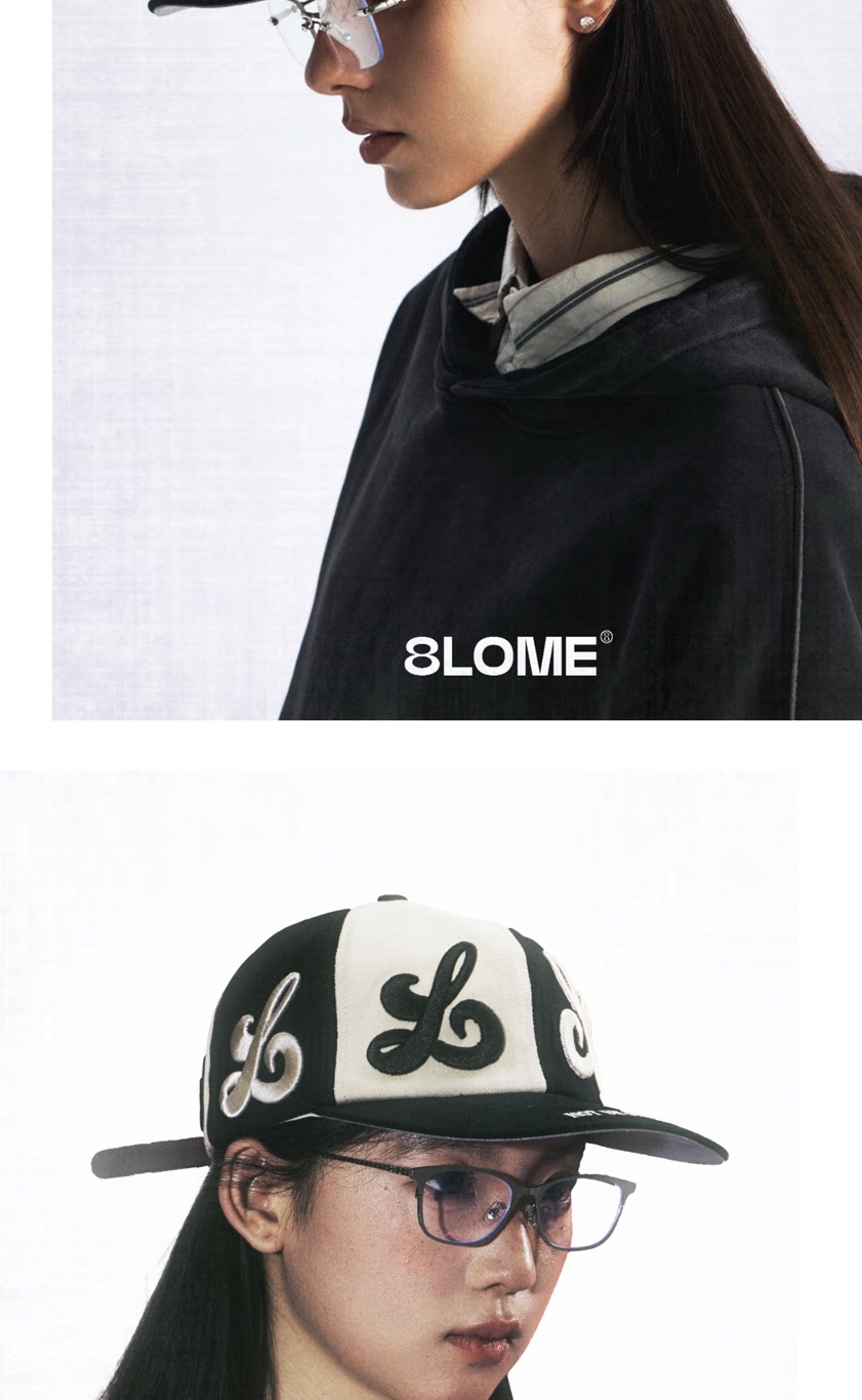 8LOME Black And White Flat Brim Baseball Cap