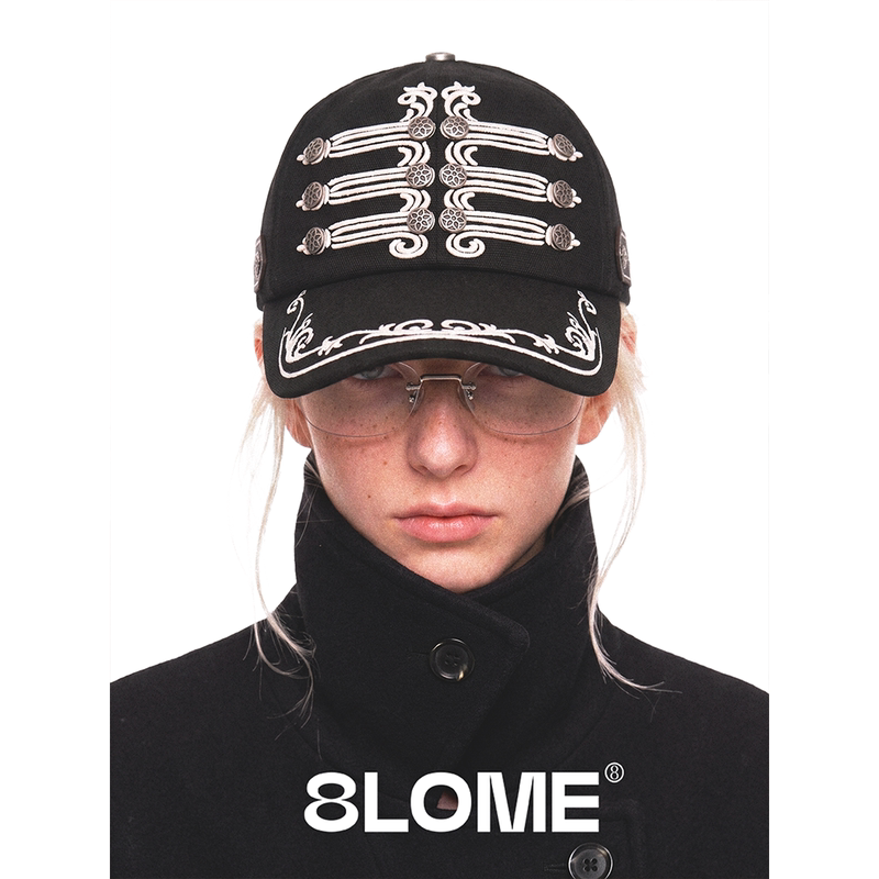 8Lome Original Napoleon Court Knight Embroidery Studded Leather Patchwork Vintage Light Autumn/Winter Curved Brim Baseball Cap