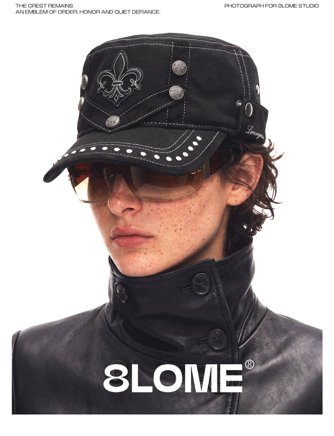 8LOME Leather Embroidered Flat Top Baseball Cap