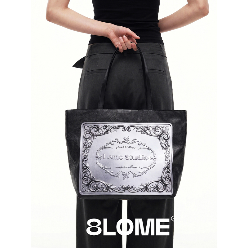 8Lome Retro Original Silver Plate Printed Dupont Paper Old Money Light Luxury Extra Large Capacity Tote Handbag