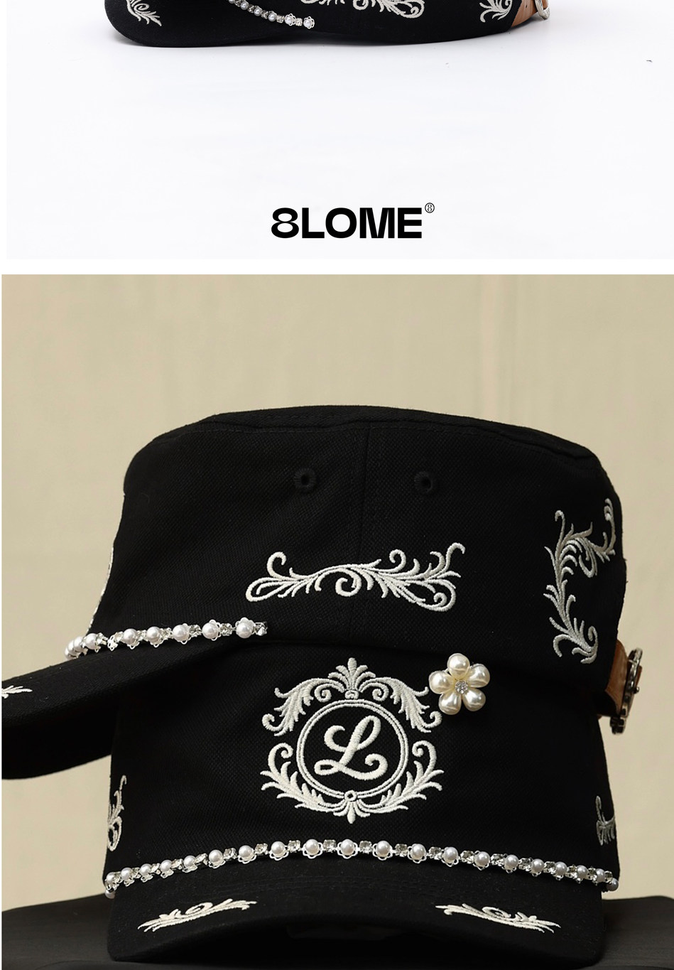 8LOME Pearl Houndstooth Curved-Brim Baseball Cap