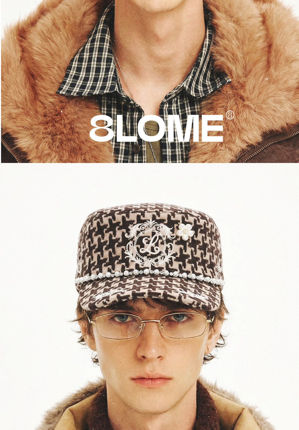 8LOME Pearl Houndstooth Curved-Brim Baseball Cap
