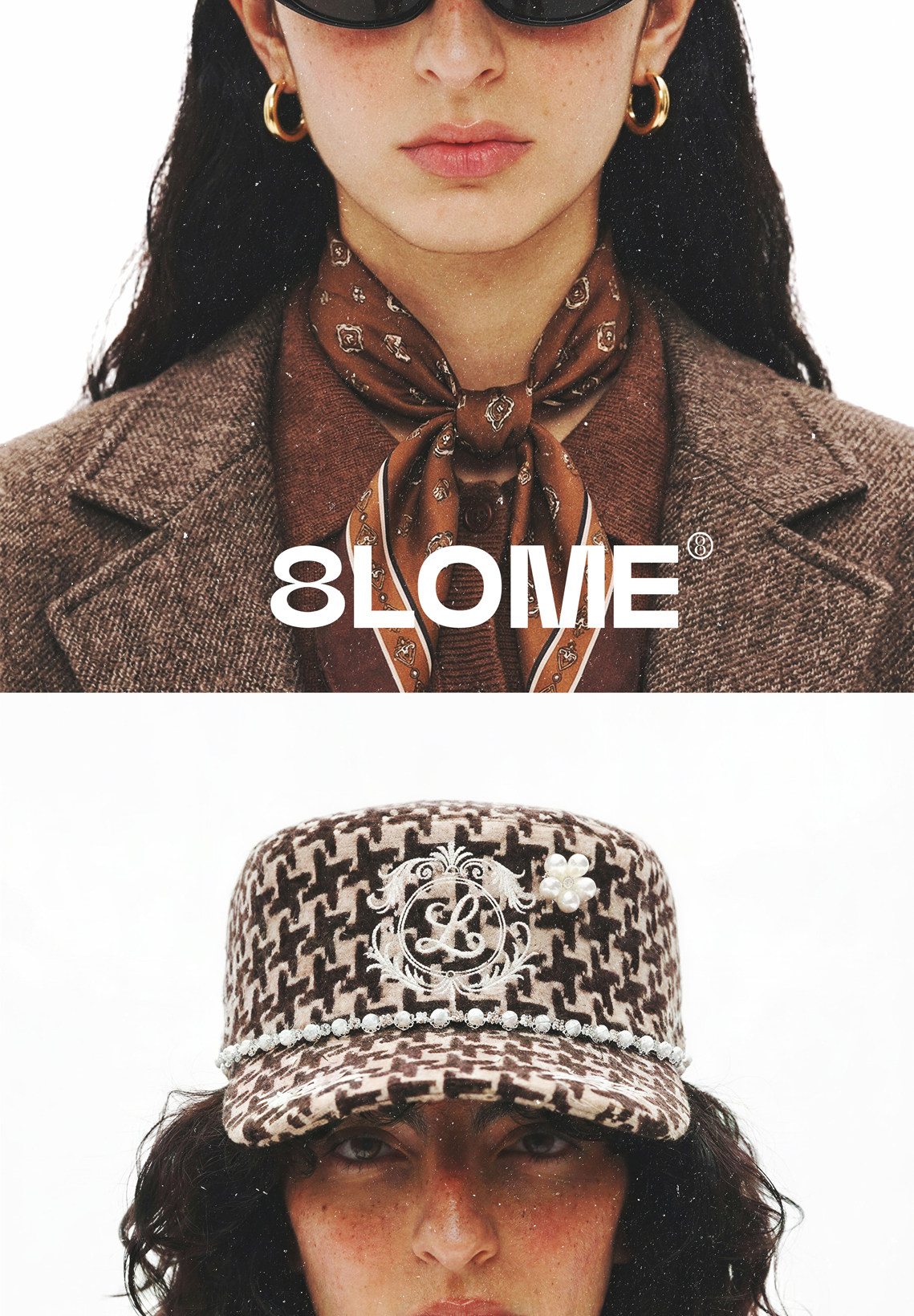 8LOME Pearl Houndstooth Curved-Brim Baseball Cap