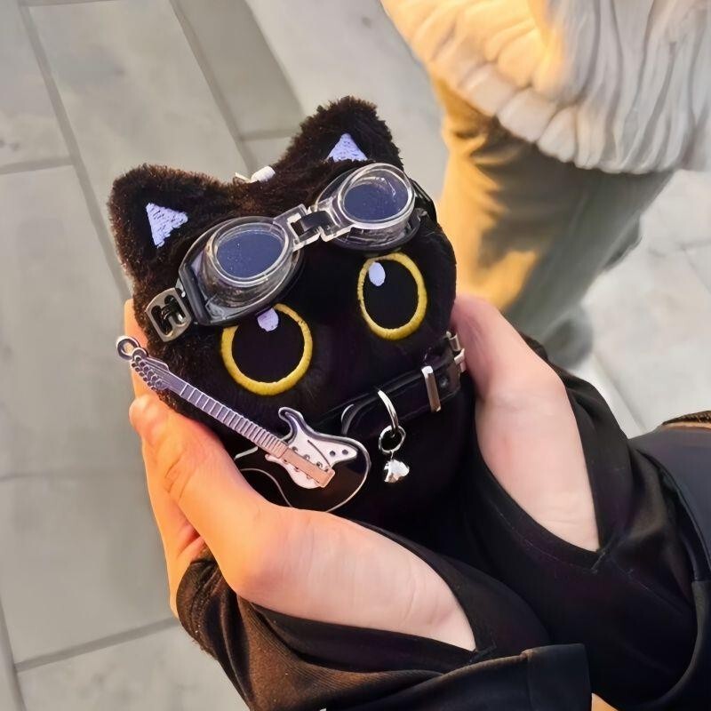 Big-Eyed Black Cat Pendant, Punk Style Little Black Cat Plush Keychain, Bag Pendant, Rock Kitten Holiday Gift Big-Eyed Black Cat Pendant, Punk Style Little Black Cat Plush Keychain, Bag Pendant, Rock Kitten Holiday Gift