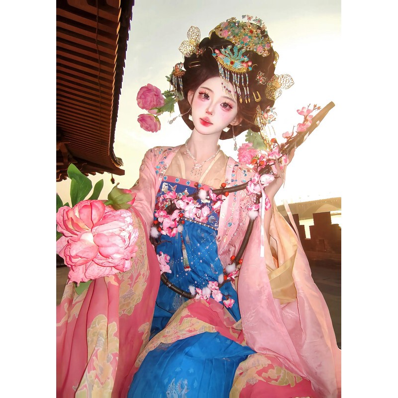 Tang Dynasty Noblewoman Hanfu Princess Qi Xiong Ruqun Pink and Red Tang-Style Ancient Costume Restoration Style Women's Clothing from the Prosperous Era