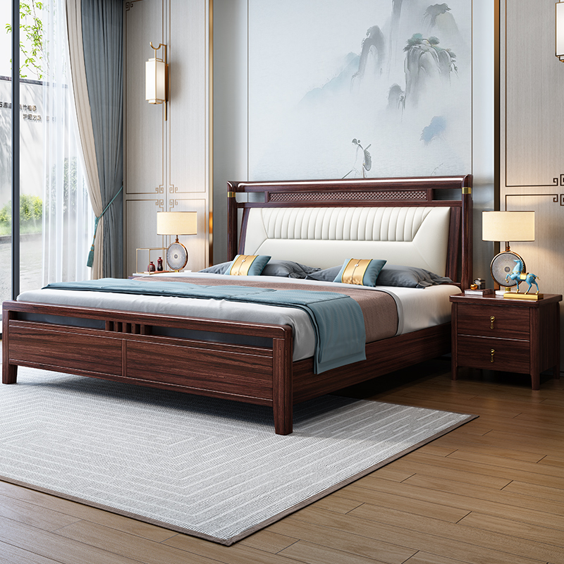 New Chinese-Style Light Luxury Ebony Wood Solid Wood Bed 2* 2.2m Double Bed Bedroom Soft Backrest Upholstered Bed with Air Pressure Storage New Chinese-Style Light Luxury Ebony Wood Solid Wood Bed 2* 2.2m Double Bed Bedroom Soft Backrest Upholstered Bed with Air Pressure Storage