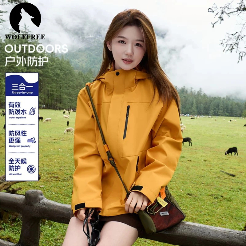 Wolffree Yellow Jacket Women's Coat 2026 New Three-In-One Windproof and Waterproof Outdoor Women's Jacket