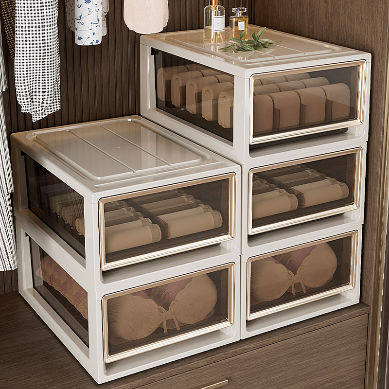 Underwear Storage Box, Drawer-Type Storage Box for Bras, Underwear, and Socks, Three-In-One Compartment Storage Box