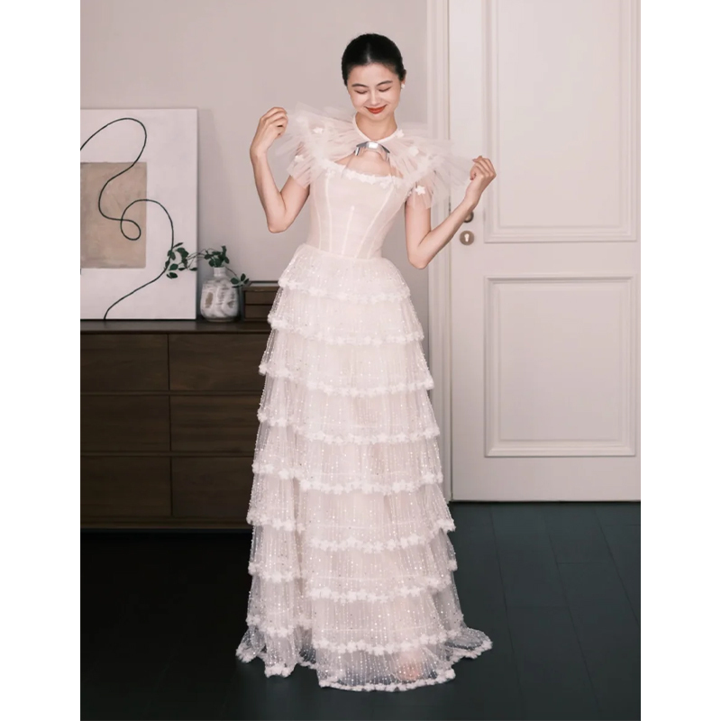 French-Style Elegant, Sweet, and Light Luxury Cake Dress 2026 New Bridal Engagement Morning Gown for Marriage Registration Light Dress Tulle French-Style Elegant, Sweet, and Light Luxury Cake Dress 2026 New Bridal Engagement Morning Gown for Marriage Registration Light Dress Tulle