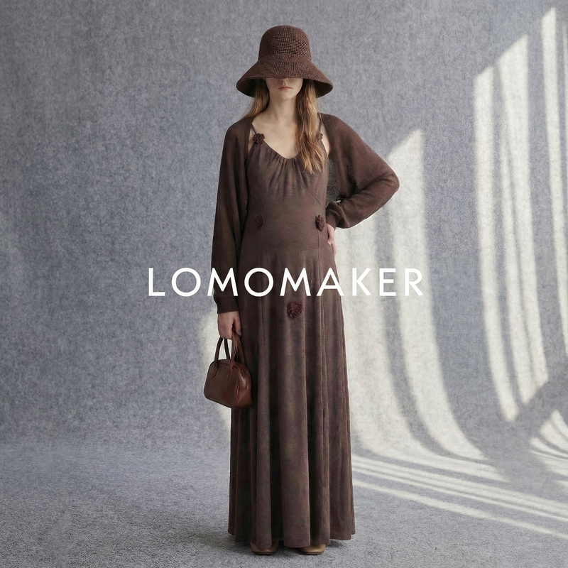 French Lomomaker【Three-Dimensional Floral Coffee Color Two-Piece Set】Maternity Dress Autumn Korean Style French Lomomaker【Three-Dimensional Floral Coffee Color Two-Piece Set】Maternity Dress Autumn Korean Style