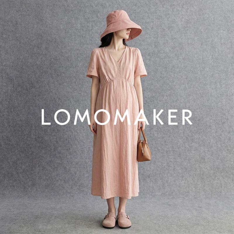 French Lomomaker【Pink Tea Break Dress】Maternity Dress Summer Korean Style Thin Version
