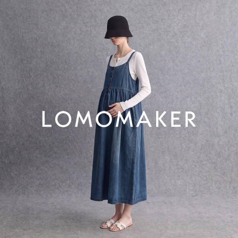 French Lomomaker Denim Dress with a White Top Underneath, Early Autumn Maternity Wear, High-End Versatile and Stylish