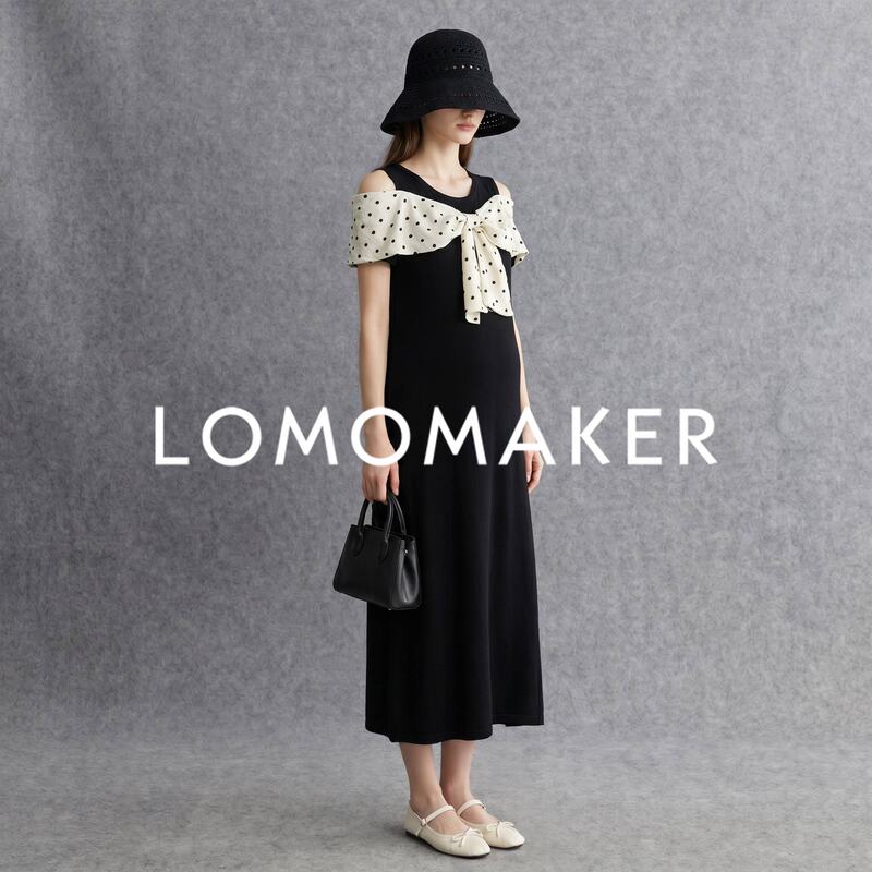 French Lomomaker [Polka Dot Patchwork Black Dress] Maternity Wear Summer French Style High-End Belly-Covering Dress