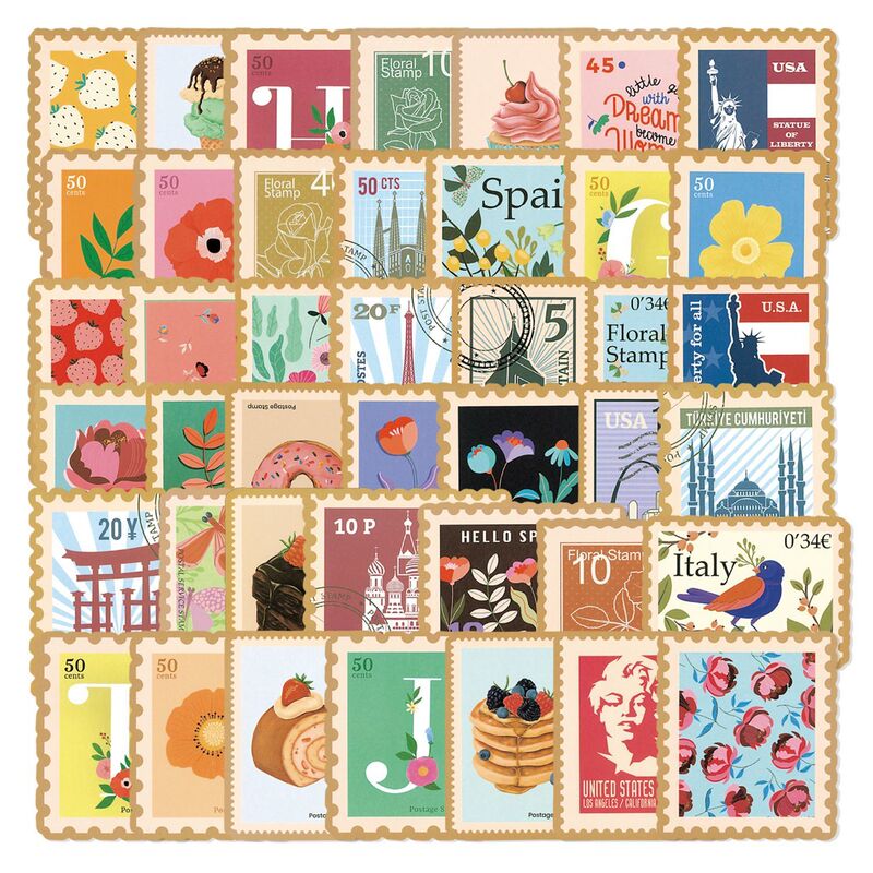 100 Trendy Retro Stamp-Style Stickers for Notebooks, Luggage, Planners, Computers, DIY Decoration, Mix-And-Match Waterproof Stickers