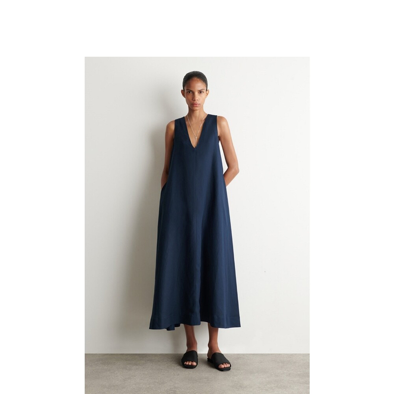 C*S Women's Casual A-Line Long Dress Dark Blue 2026 Summer New Product 1315399003
