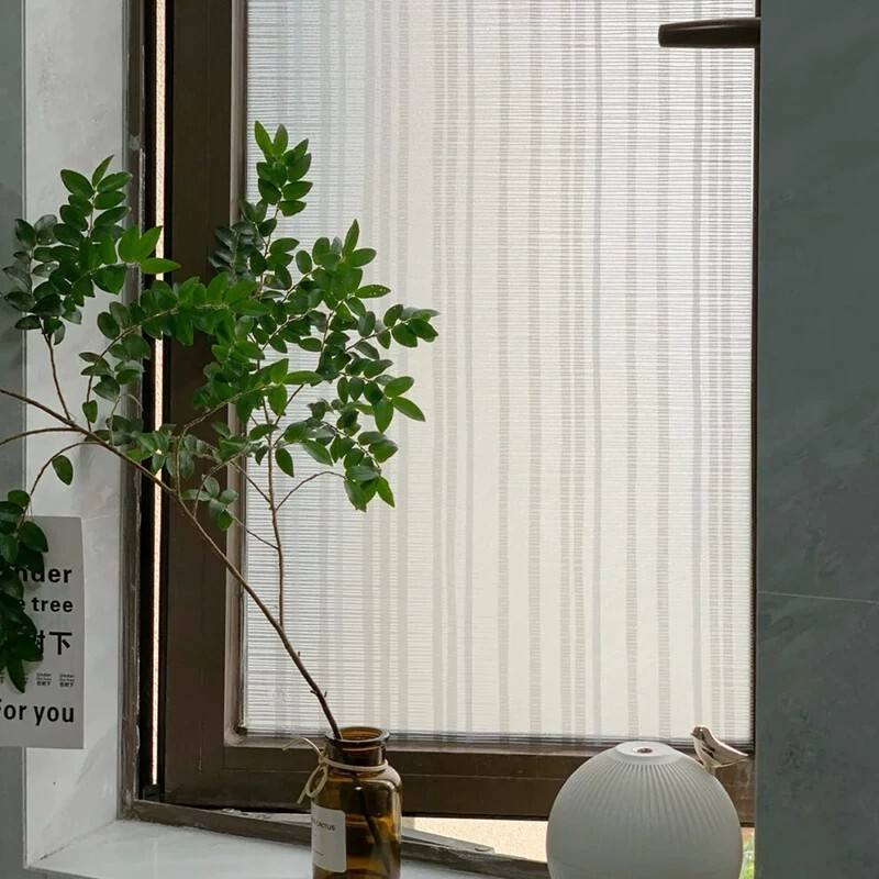 Frosted Glass Film for Bathroom, Toilet Window Privacy Protection, Anti-Peeping, Light-Transmitting but Opaque, Bamboo-Style Curtain Sticker