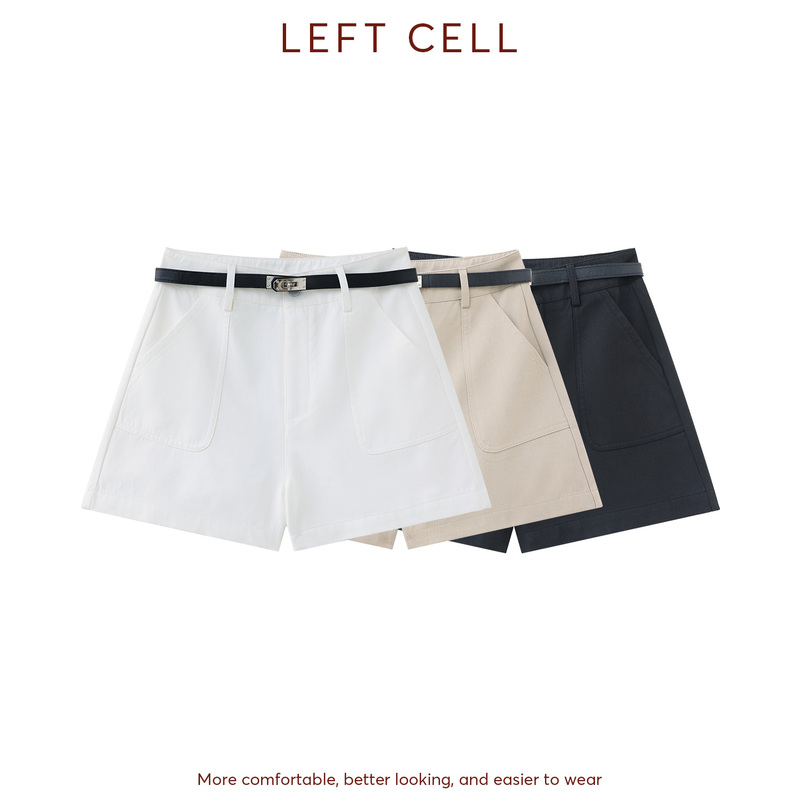 Left Cell'Slant Pocket Shorts' Spring/Summer New Style Draped High-Waisted Slimming Shorts for Women