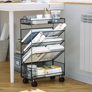 Office bookshelf floor shelf under desk storage rack with wheels simple storage cabinet movable table side push cart
