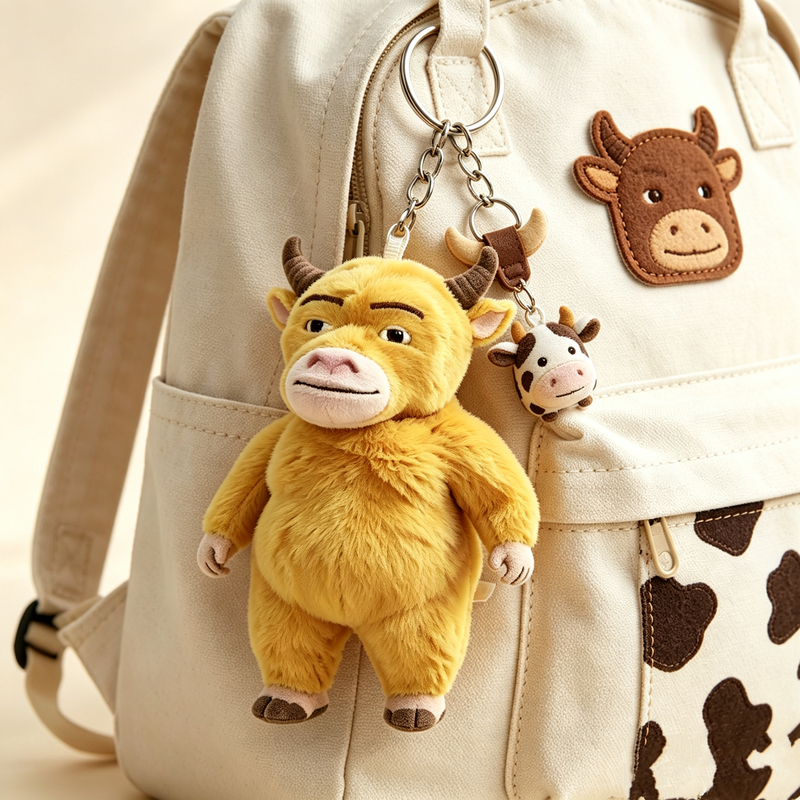 Cow-Themed Pendant, Movie-Inspired Yellow Cow Plush Doll, Student Backpack Decoration, Creative and Funny Keychain Cow-Themed Pendant, Movie-Inspired Yellow Cow Plush Doll, Student Backpack Decoration, Creative and Funny Keychain