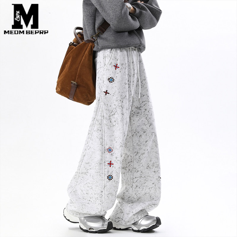 Medm Beprp White and Gray Tie-Dye Wide-Leg Pants for Boys, American-Style Gradient Floor-Length Pants, Youth Elastic Waistband Long Pants Medm Beprp White and Gray Tie-Dye Wide-Leg Pants for Boys, American-Style Gradient Floor-Length Pants, Youth Elastic Waistband Long Pants