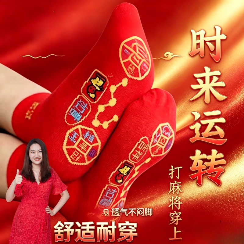 Red Socks with Seven Stars on Them, Red Socks for Men and Women, Red Socks for the Year of Birth, Good Luck, Sweat-Absorbent, Breathable, Deodorant, Mid-Length Red Socks