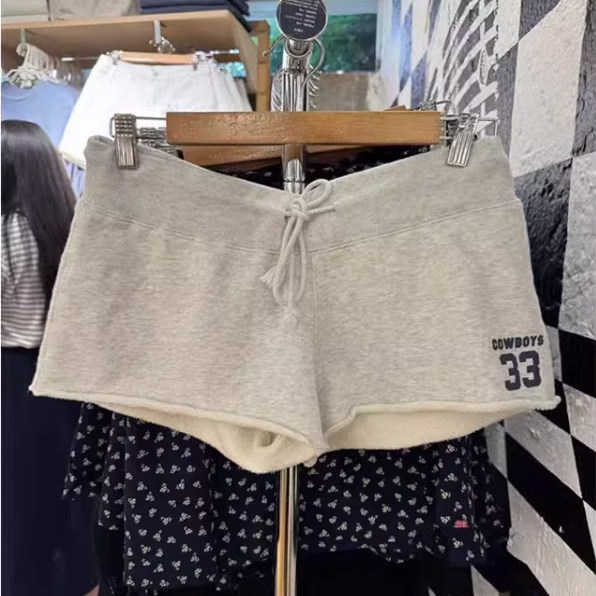 Bm Shorts New Style Rolled Hem 33 Letter Print Bm Shorts Low Waist Drawstring Casual Pants Women Slim Fit Hot Pants