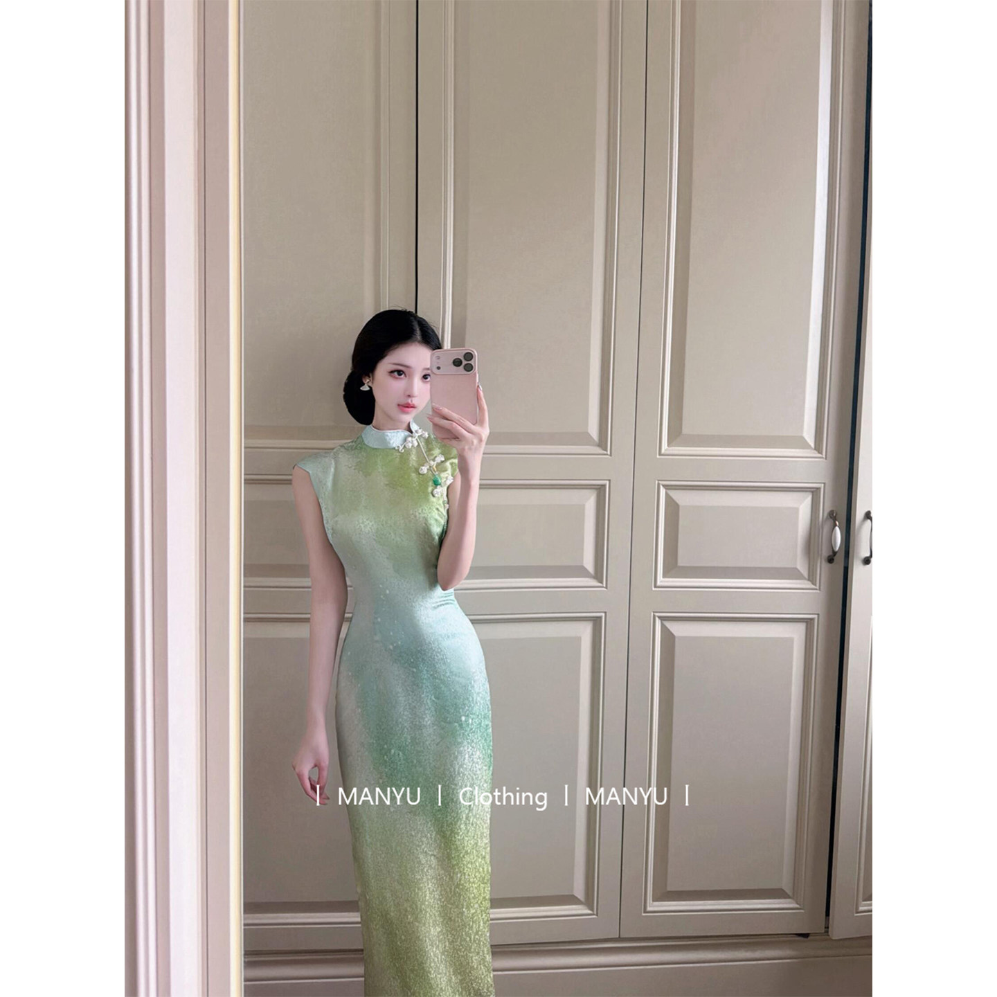 Новый китайский стиль, улучшенный женский темперамент cheongsam, женское платье в национальном стиле, тяжелая промышленность, атласная градиентная поясная сумка, юбка на бедрах