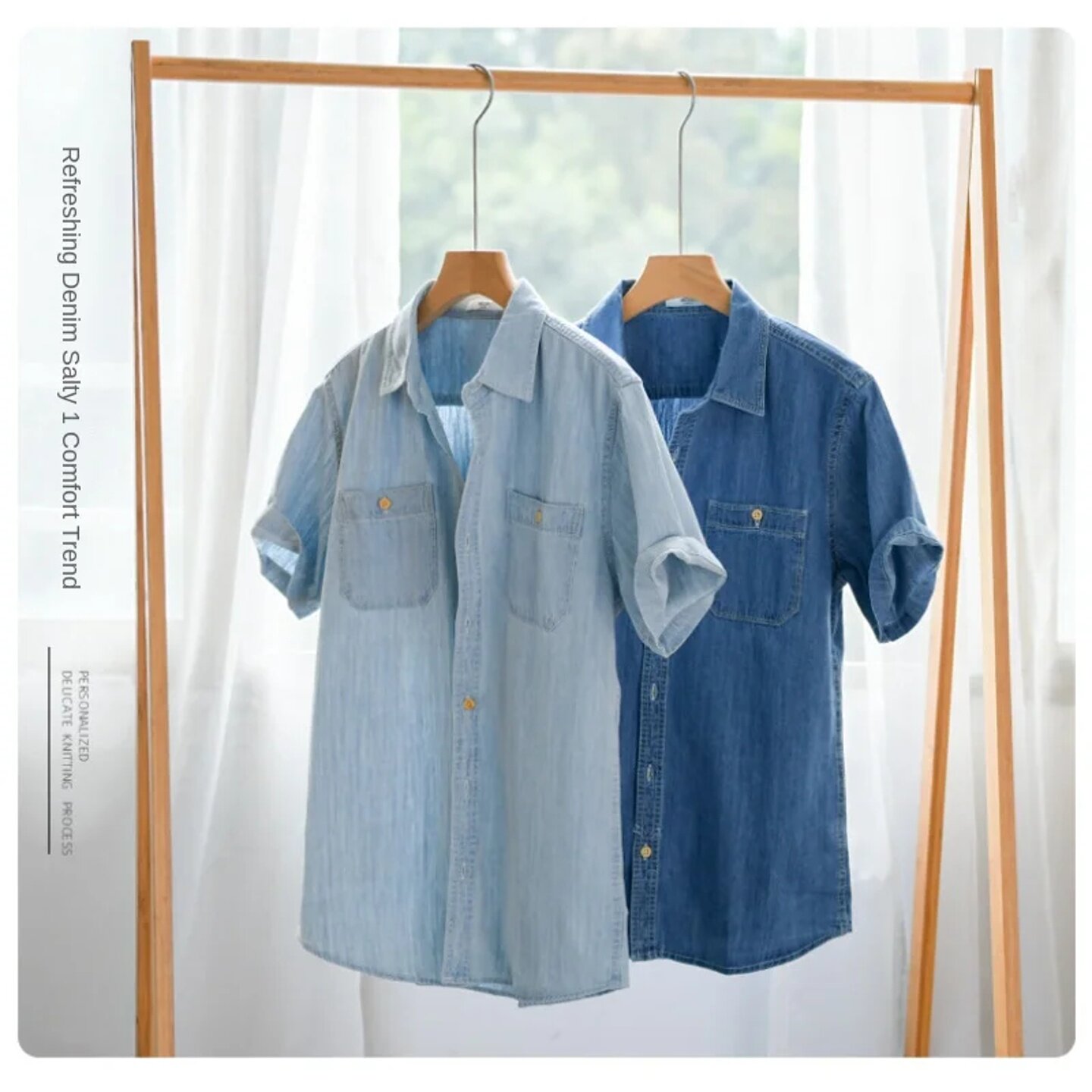 товар из китая light and thin summer short-sleeved denim shirt for men, ca