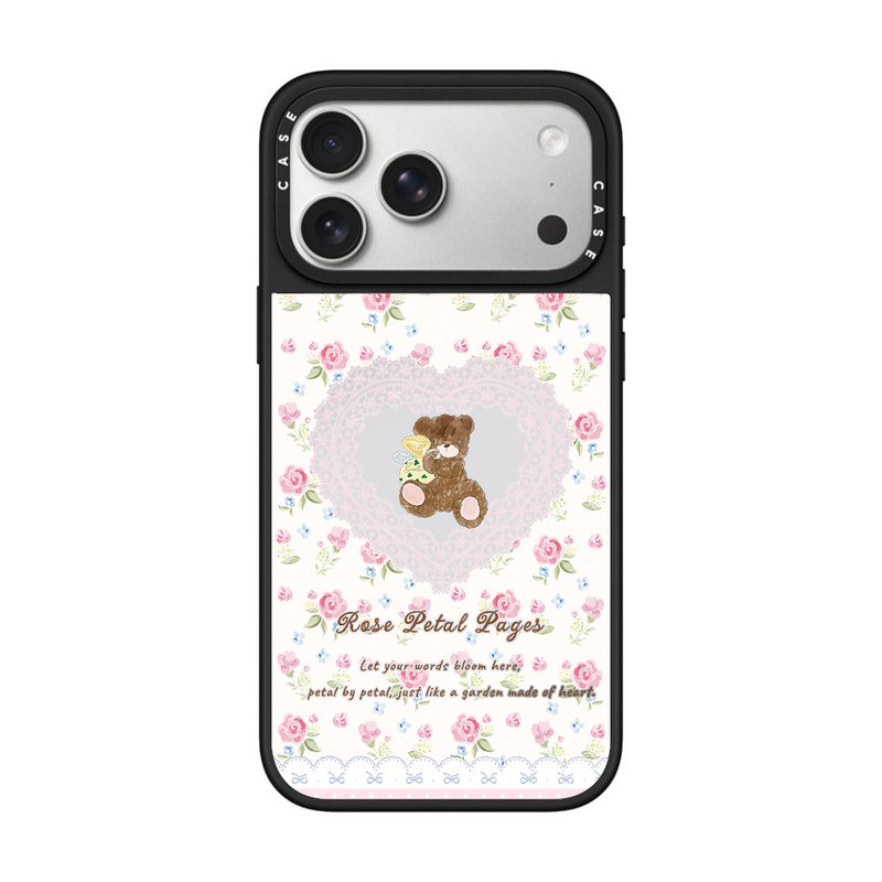 Case Co-Branded Pink Floral Bear and Cat Design Suitable for iPhone 17 Pro Max Phone Case, Apple 16 Pro Max Shockproof Case, 15/14 Magnetic Magsafe Celebrity Style 13